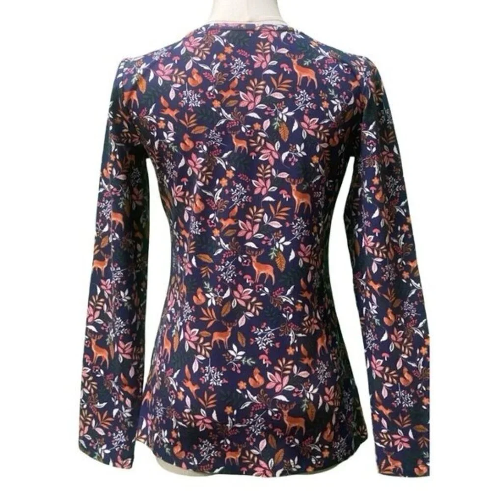 The Talbots Tee - Long Sleeve Crew Neck Woodland Print Cotton Blend Tee Size PS - Picture 2 of 4